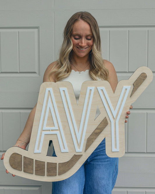 Hockey Two Layer Cutout Baby Nursery Name Sign