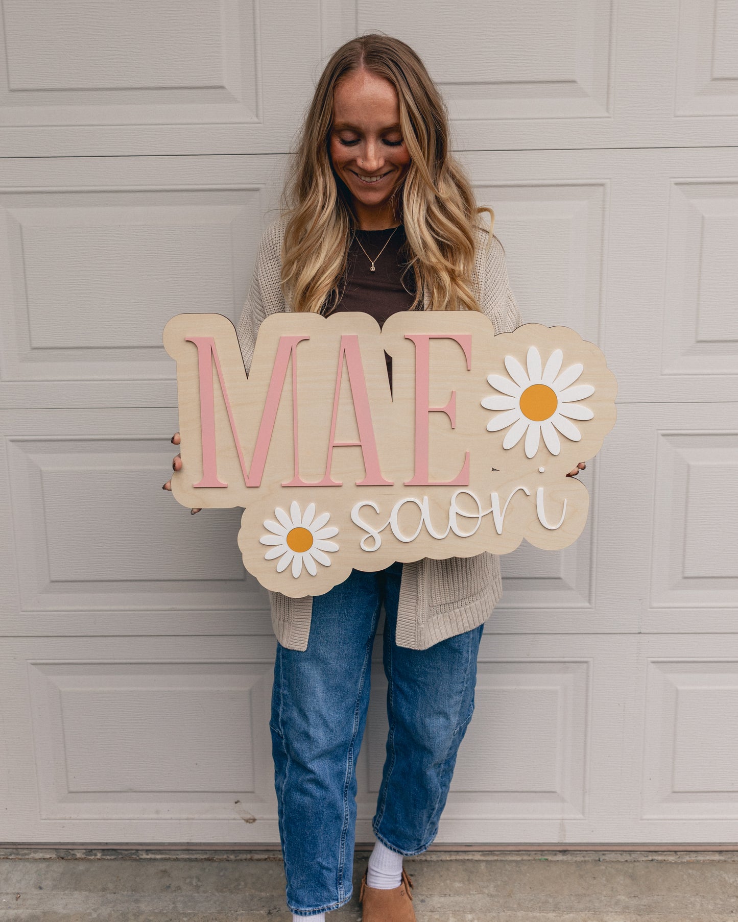 Flower Two Layer Cutout Baby Nursery Name Sign