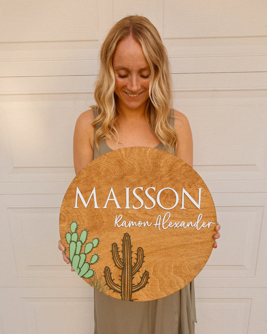 Customized Round Cacuts Baby Nursery Name Sign