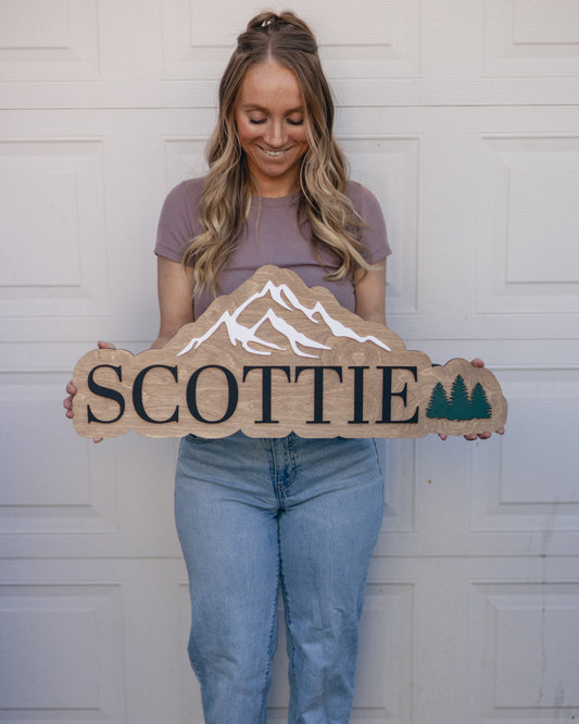 Customized Trees and Mountain Nursery Name Sign