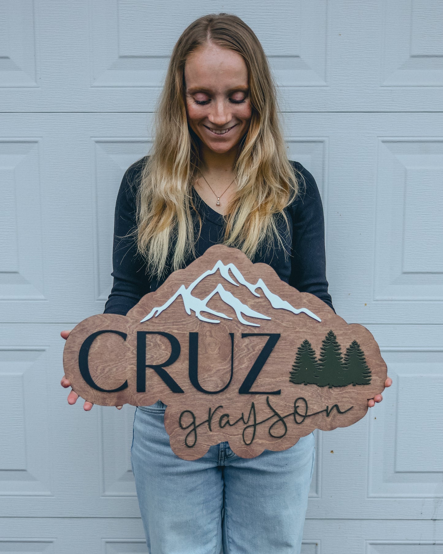Customized Trees and Mountain Nursery Name Sign