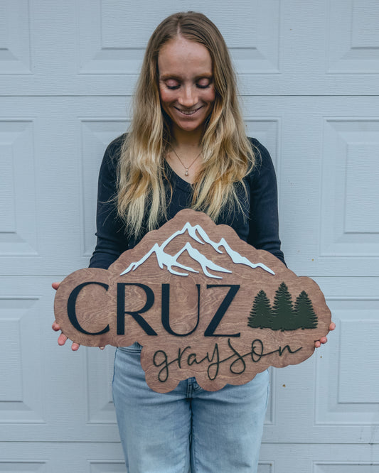 Customized Trees and Mountain Nursery Name Sign