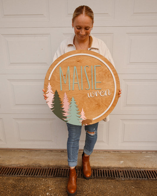 Pink Layered Mountain Name Sign