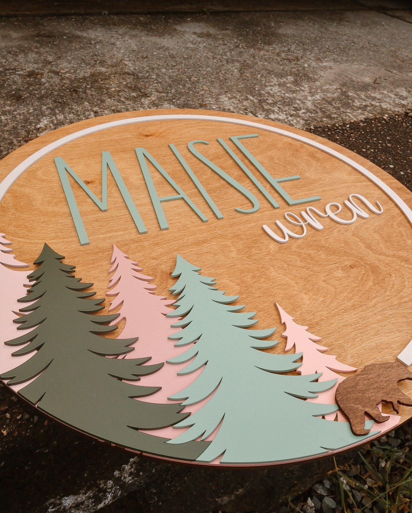 Pink Layered Mountain Name Sign
