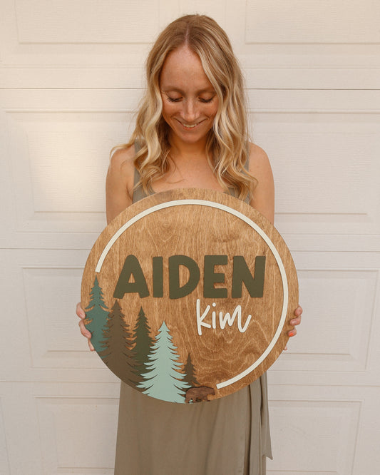 Green Layered Mountain Name Sign